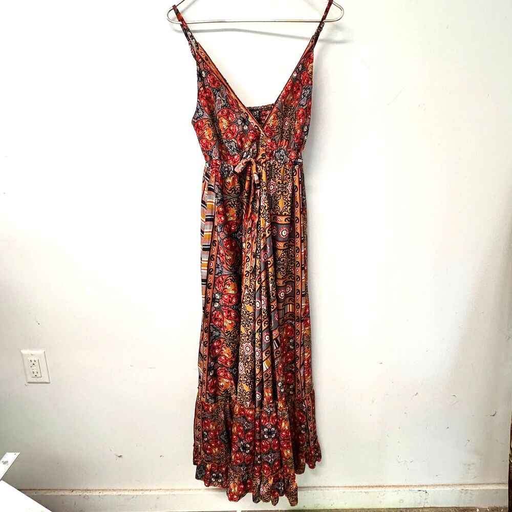 Anthropologie Red and Orange Maxi Dress